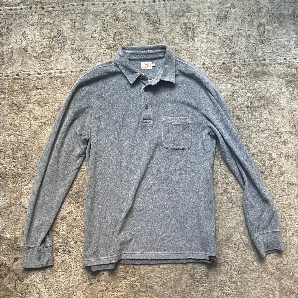 Faherty Heather Gray Long Sleeve Polo Shirt